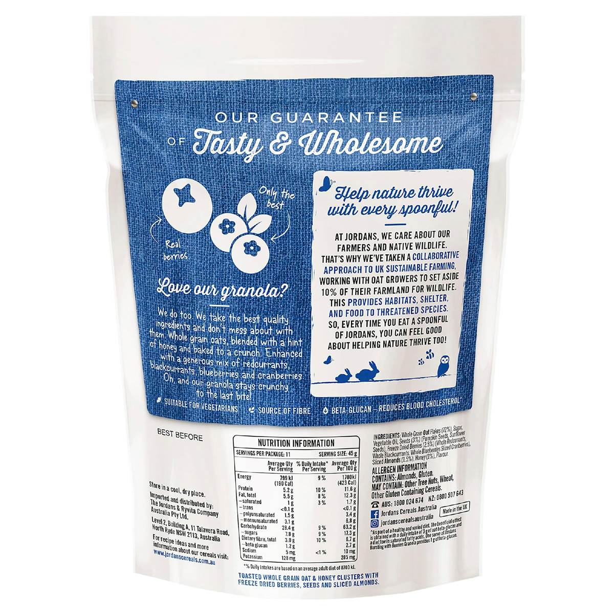 Jordans Bursting With Berries Crunchy Oat Granola 500g Woolworths