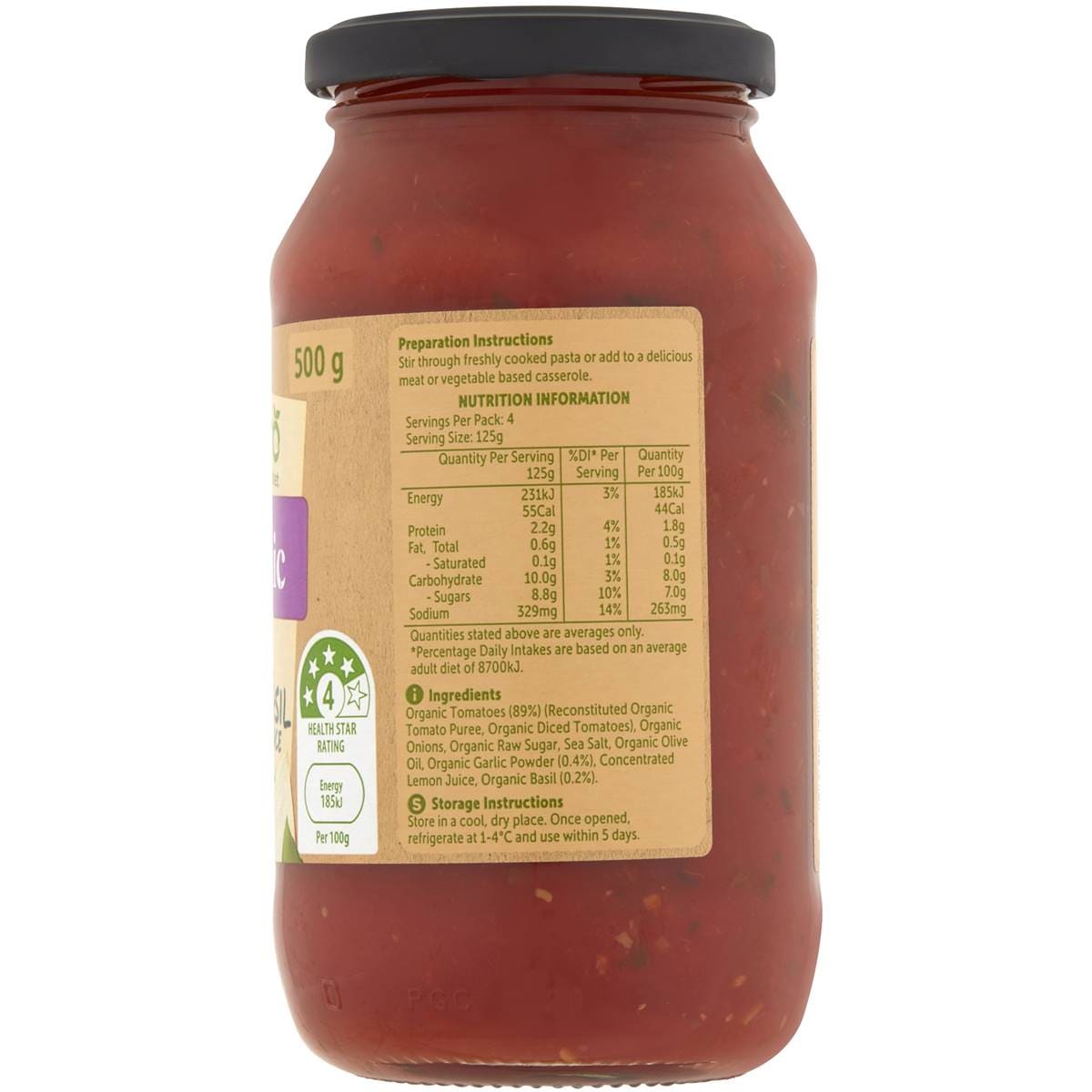 Macro Organic Pasta Sauce Chunky Tomato Garlic Basil 500g Woolworths