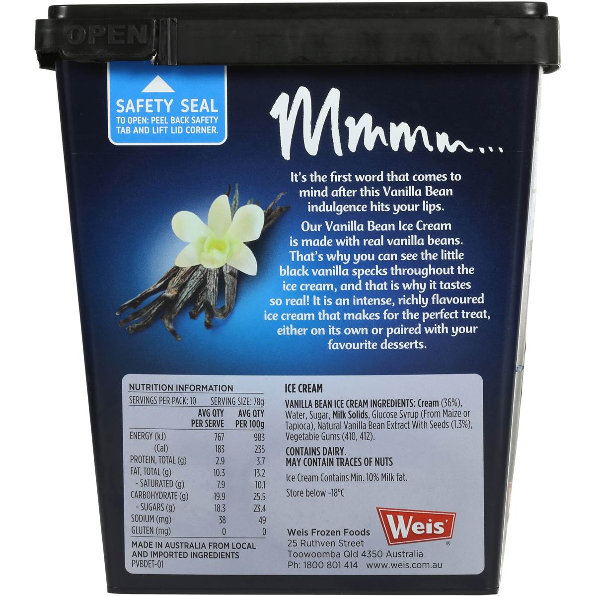 Weis For Dessert Ice Cream Vanilla Bean 1l tub Woolworths