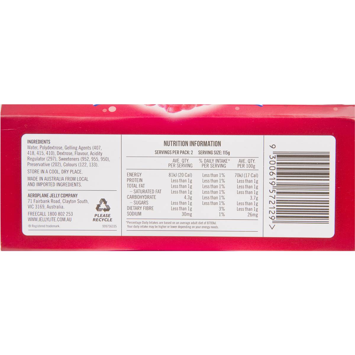 Aeroplane Ready To Eat Jelly Lite Raspberry 2 Pack Woolworths