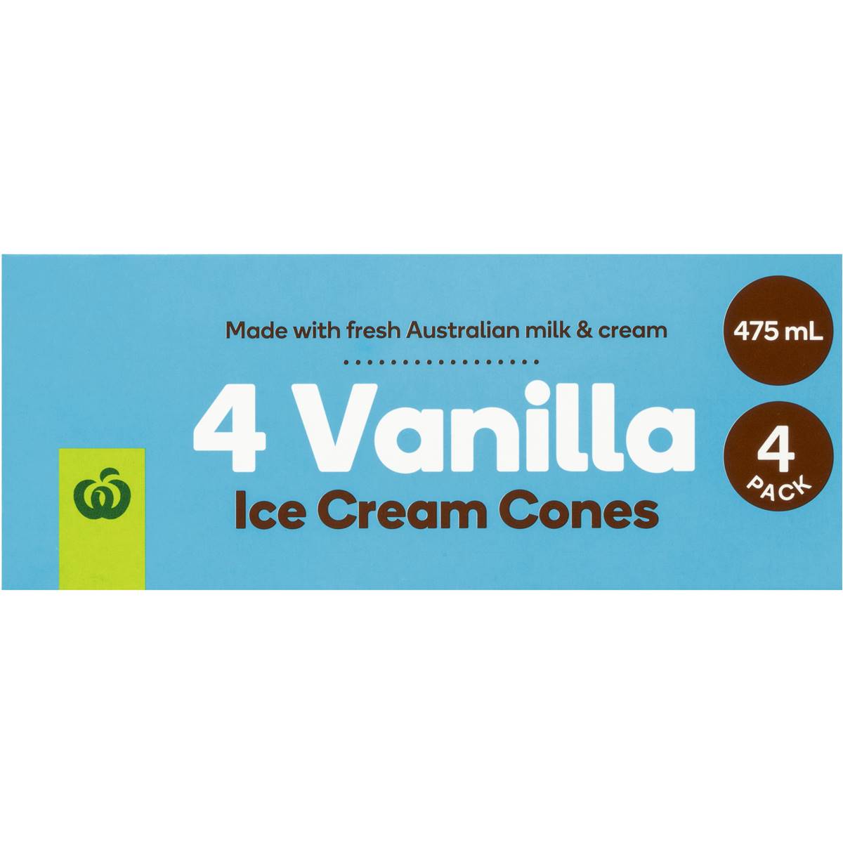 Woolworths Ice Cream Cones Vanilla 4pk 475ml Woolworths