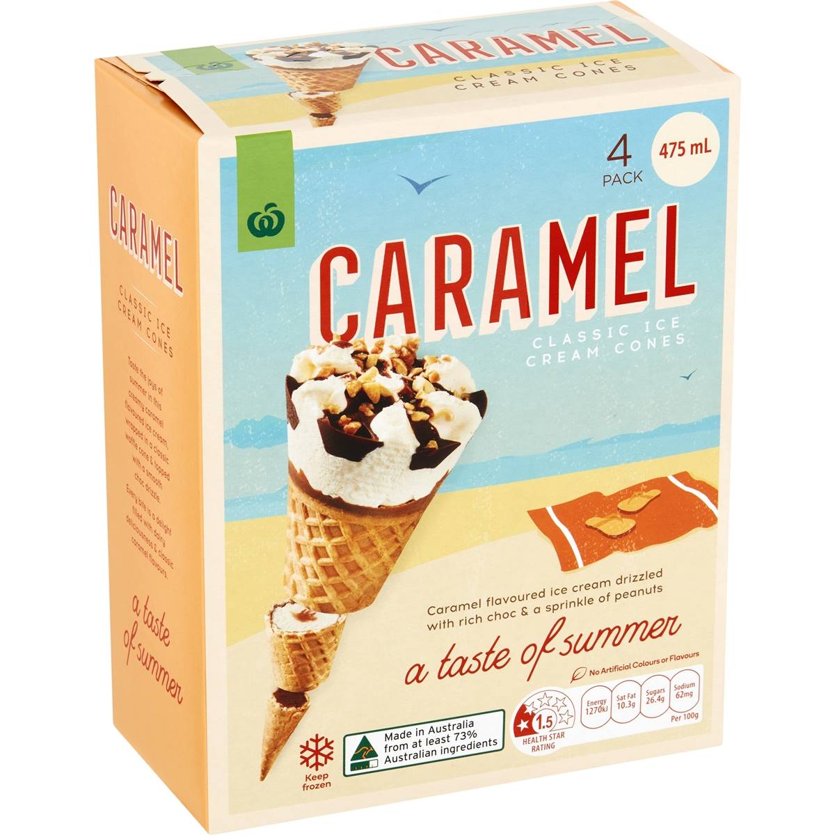 Woolworths Ice Cream Cones Caramel 4 Pack Woolworths