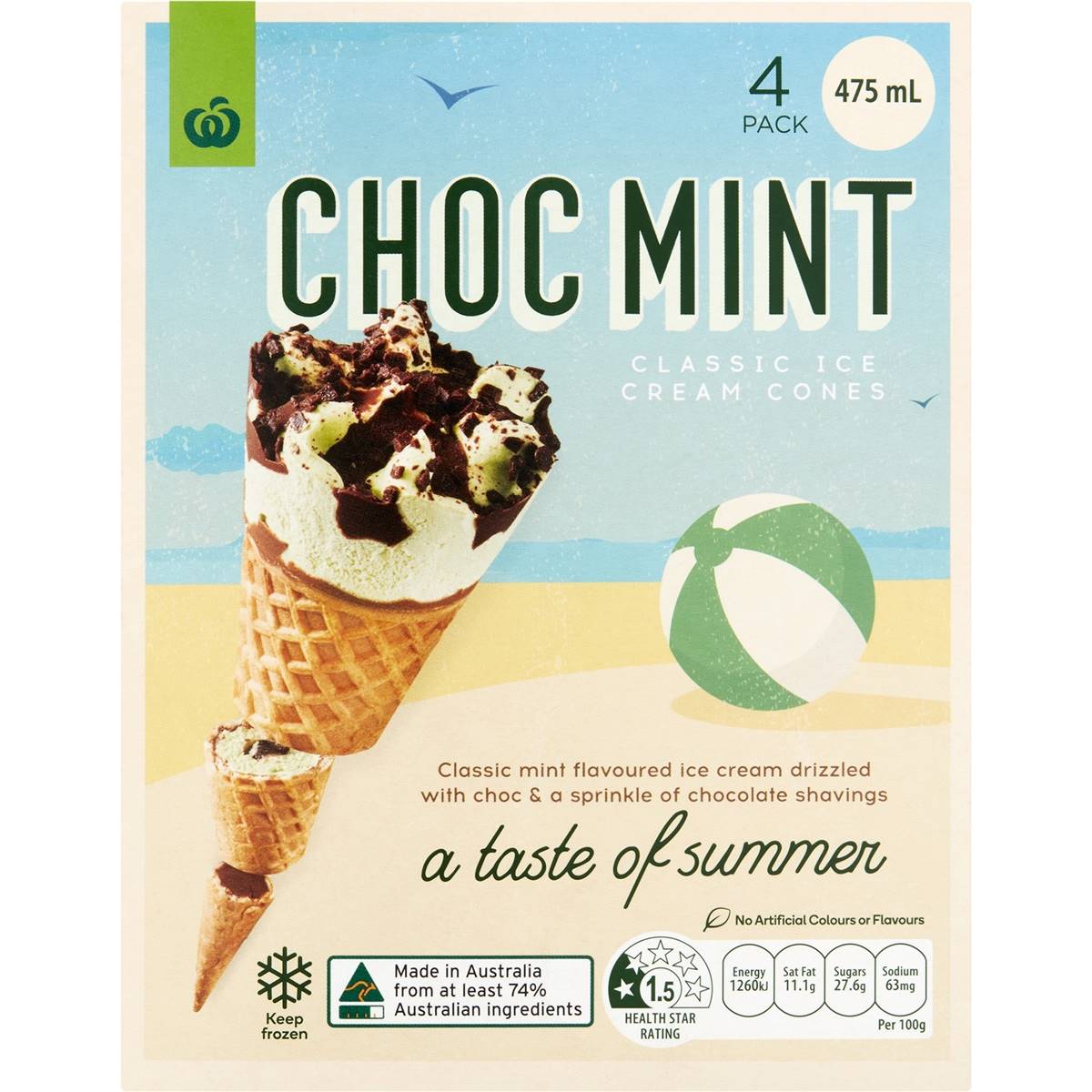 Woolworths Ice Cream Cones Choc Mint 4 Pack Woolworths 0932