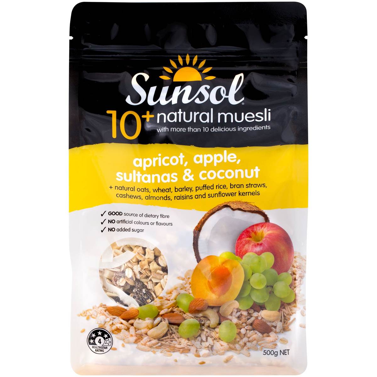 Sunsol Muesli Apricot Apple Sultana Coconut 500g Woolworths