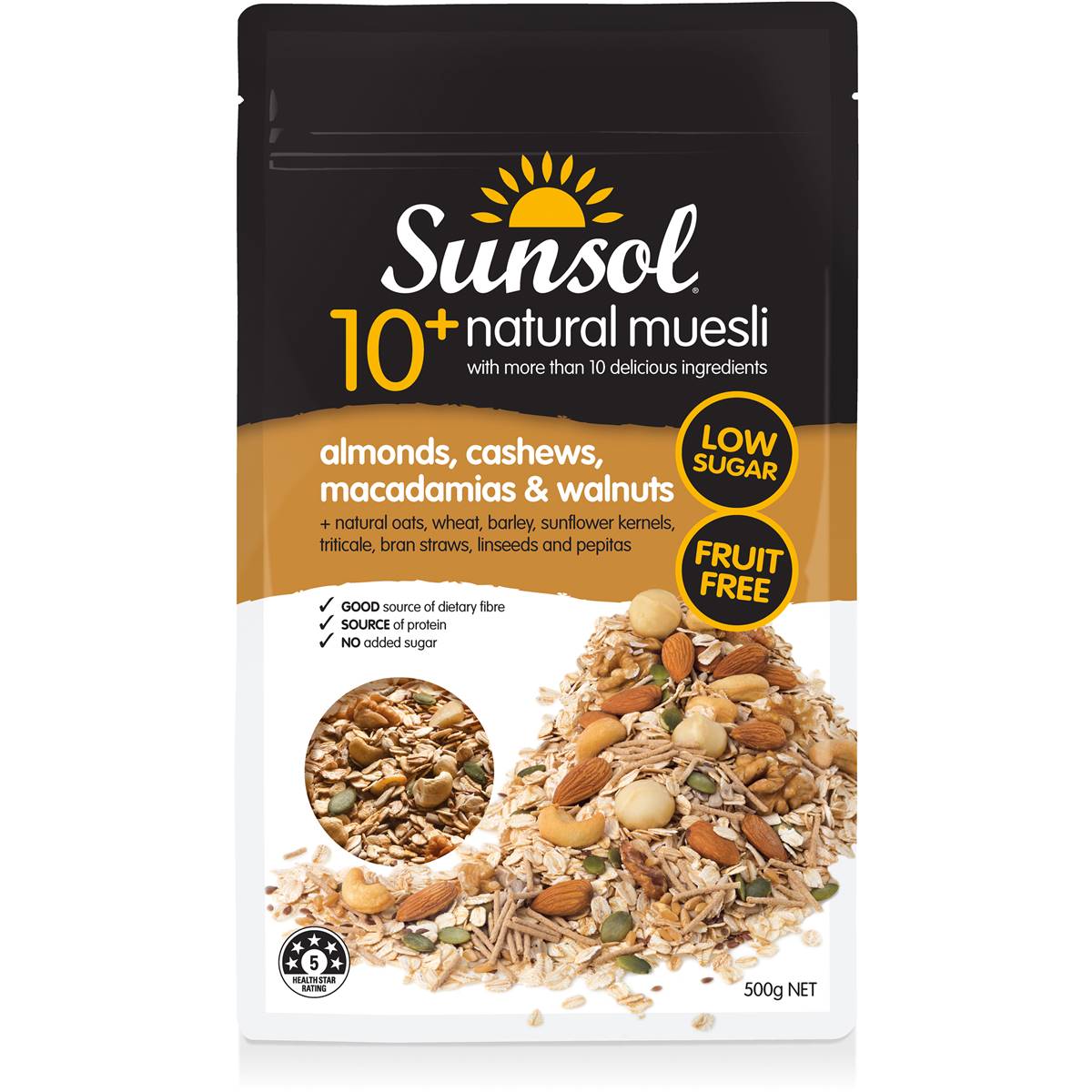 Sunsol Muesli Almond Cashew Macadamia Walnut 500g Woolworths