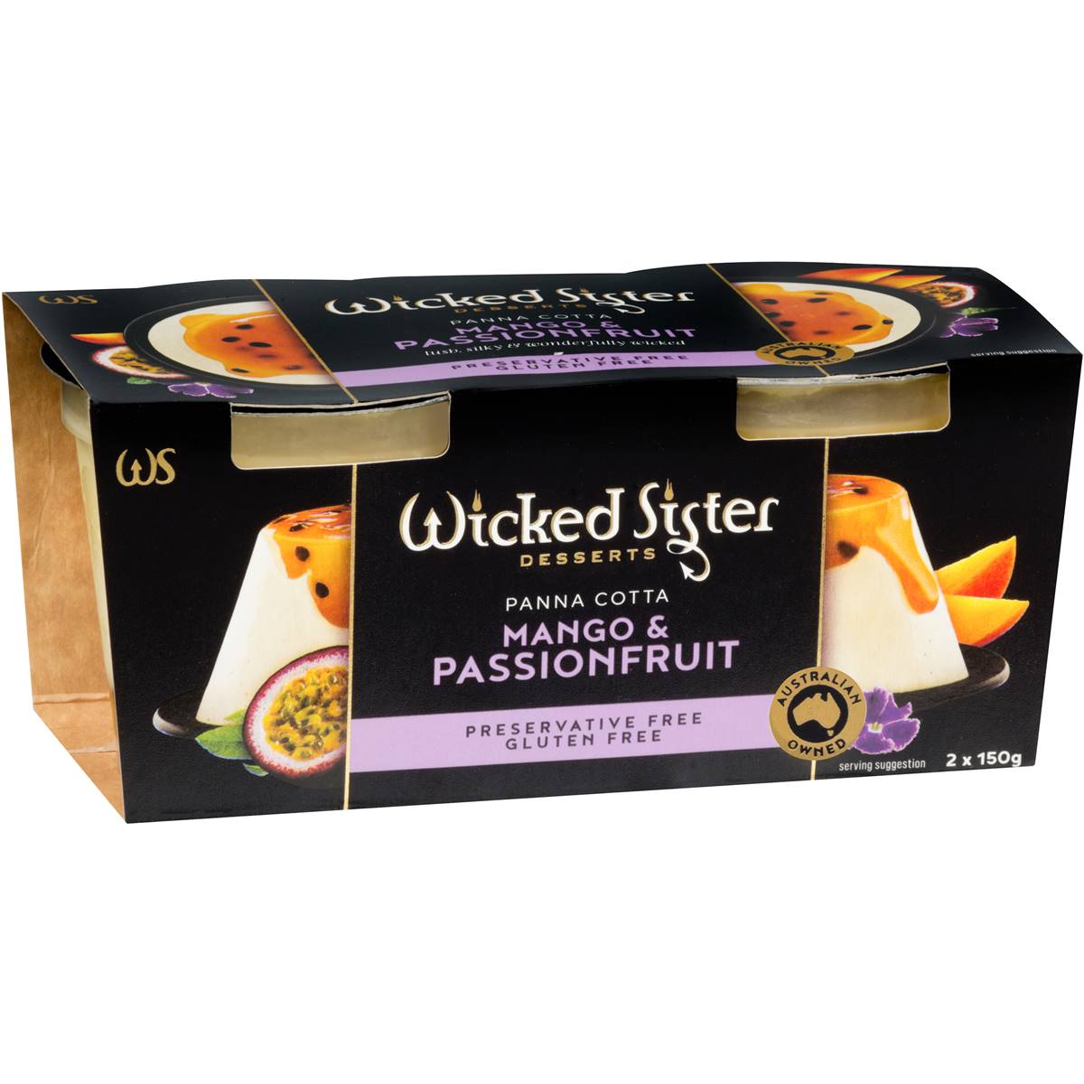 Wicked Sister Vanilla Bean Panna Cotta Mango & Passionfruit Coulis 300g