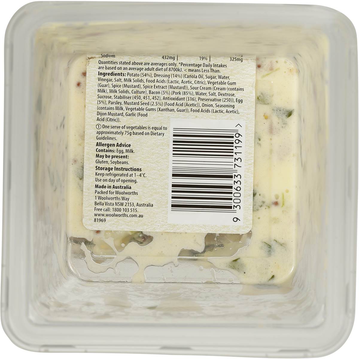 Woolworths Select Potato Salad With Egg & Bacon 400g Woolworths
