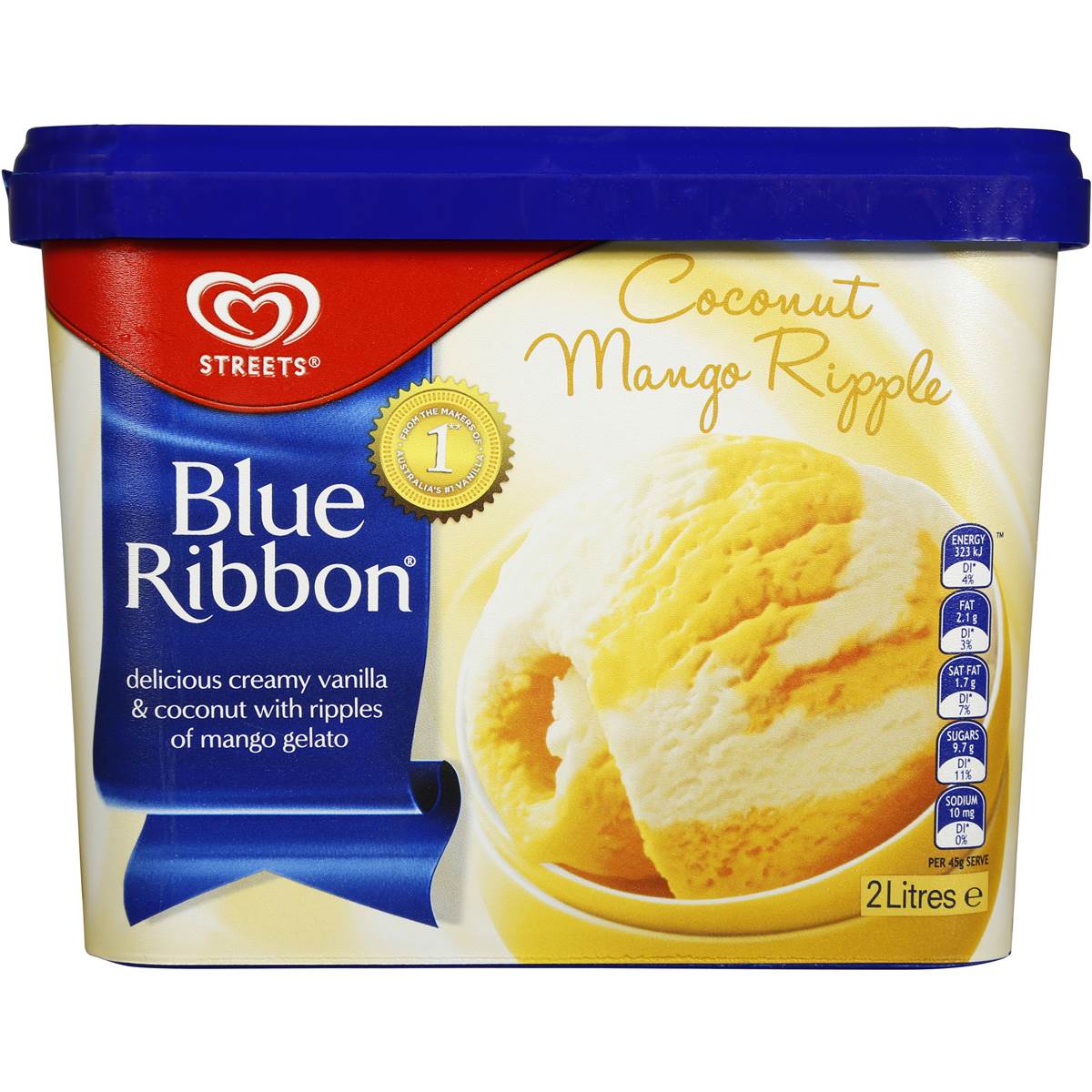 Blue Ribbon Reduced Fat Ice Cream Coconut Mango Ripple 2l Tub Woolworths   793282 1 