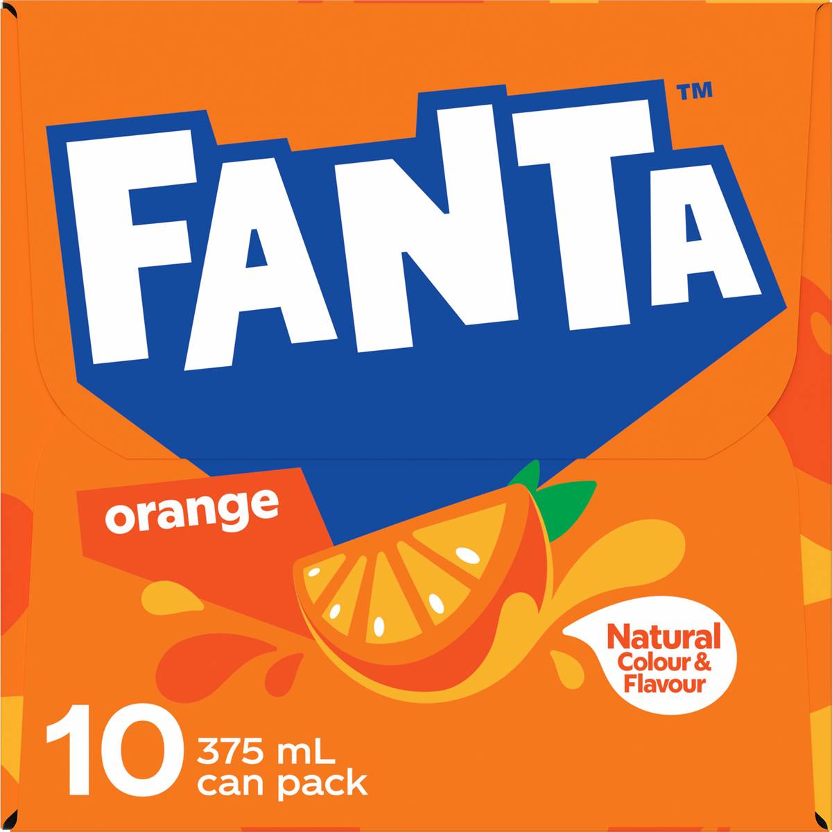 Fanta Orange Soft Drink Multipack Cans 375ml X10 Pack | Woolworths