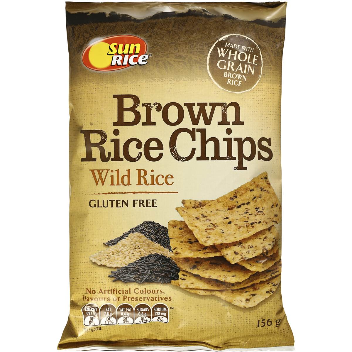 Sunrice Brown Rice Chips Wild Rice Gluten Free 156g ...