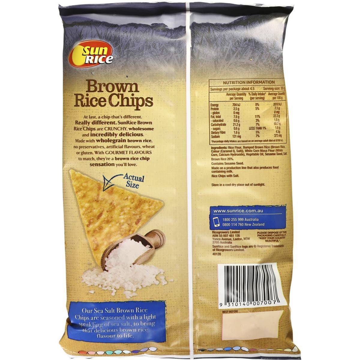 Sunrice Brown Rice Chips Sea Salt Gluten Free 156g Woolworths