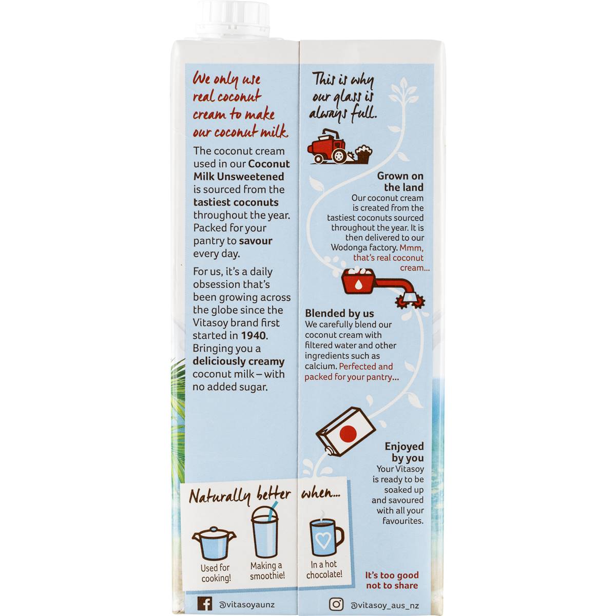 Vitasoy Unsweetened Coconut Milk 1l Woolworths