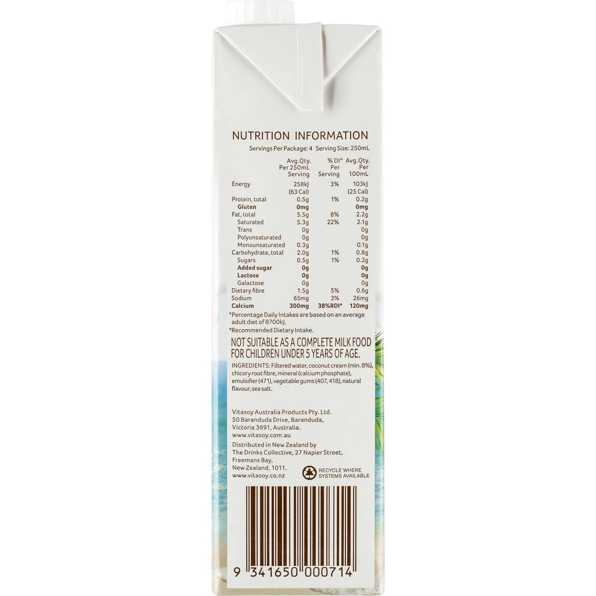 Vitasoy Unsweetened Coconut Milk 1l Woolworths