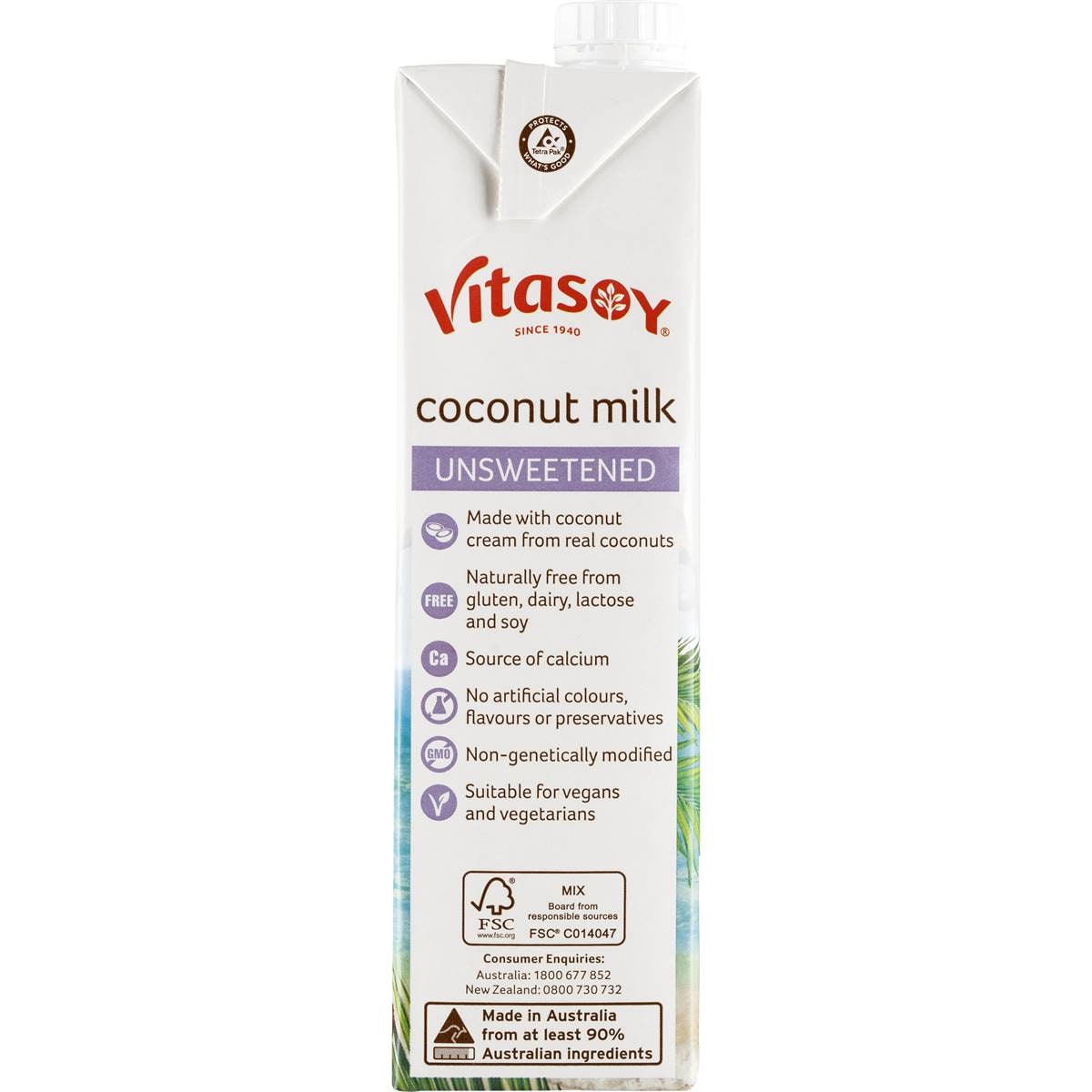 Vitasoy Unsweetened Coconut Milk 1l Woolworths