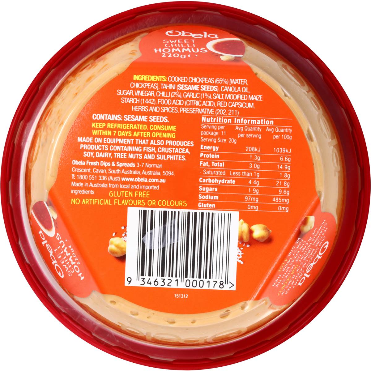 Obela Hommus Garnished With Sweet Chilli 220g Woolworths