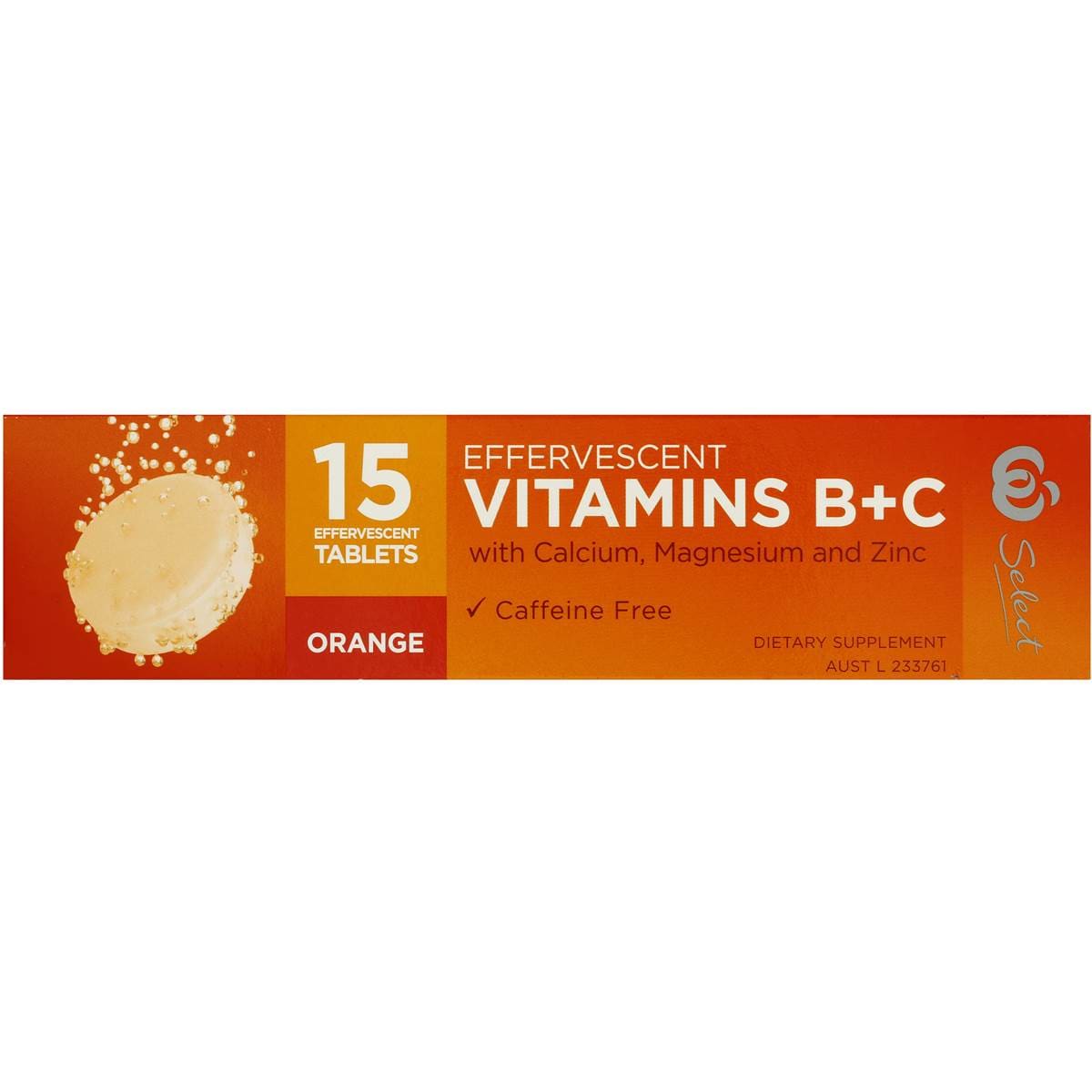 Select Vitamin B+c Effervescent Orange 15 Tablets Woolworths