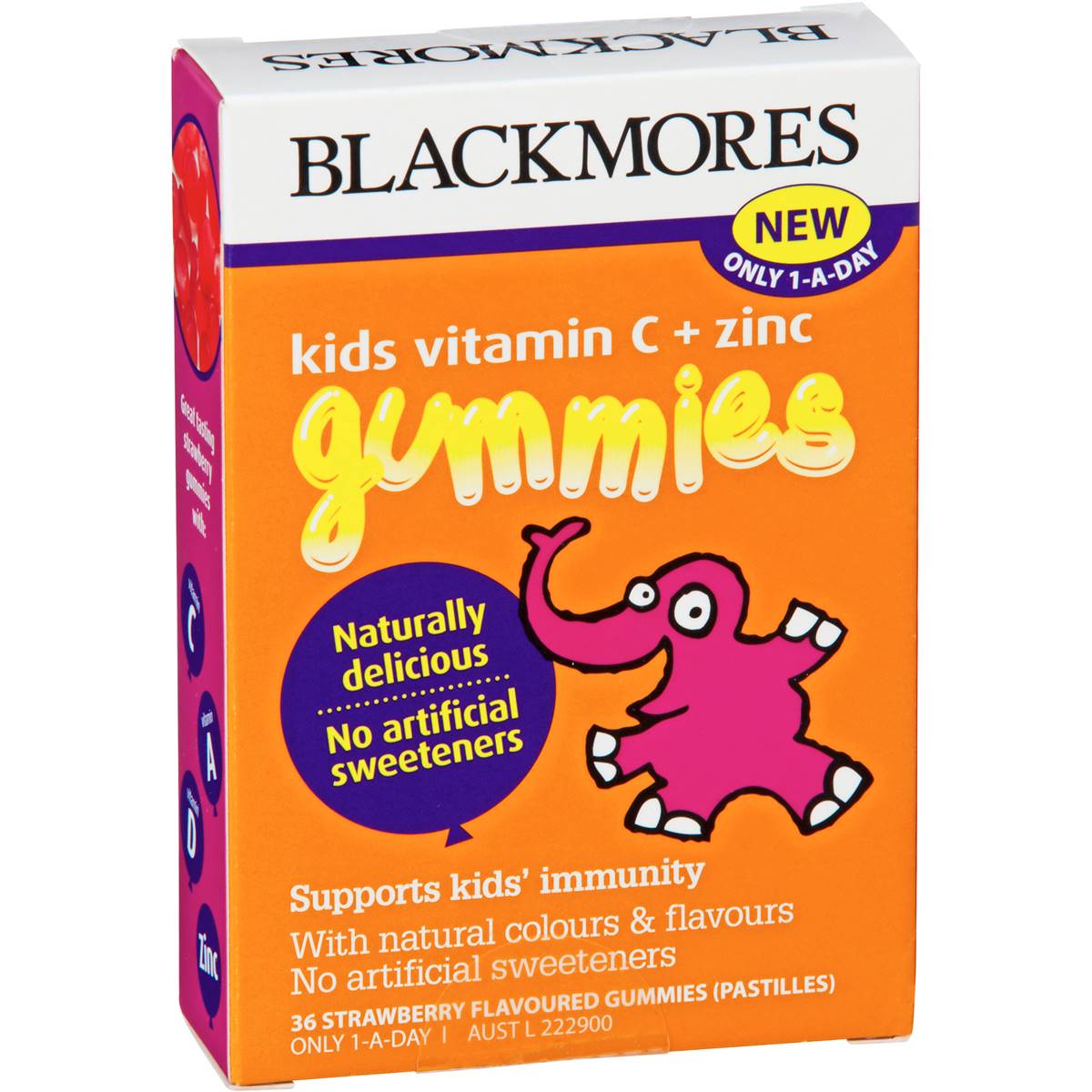 Blackmores Kids Vitamin C + Zinc Stawberry Gummies 36 Pack Woolworths