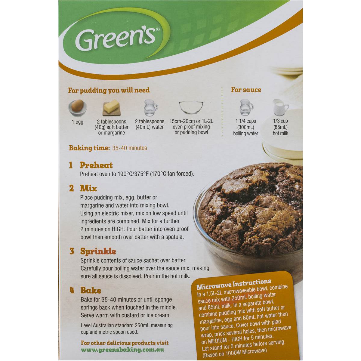 Greens Self Saucing Pudding Mix Choc Salted Caramel 260g Woolworths 7588