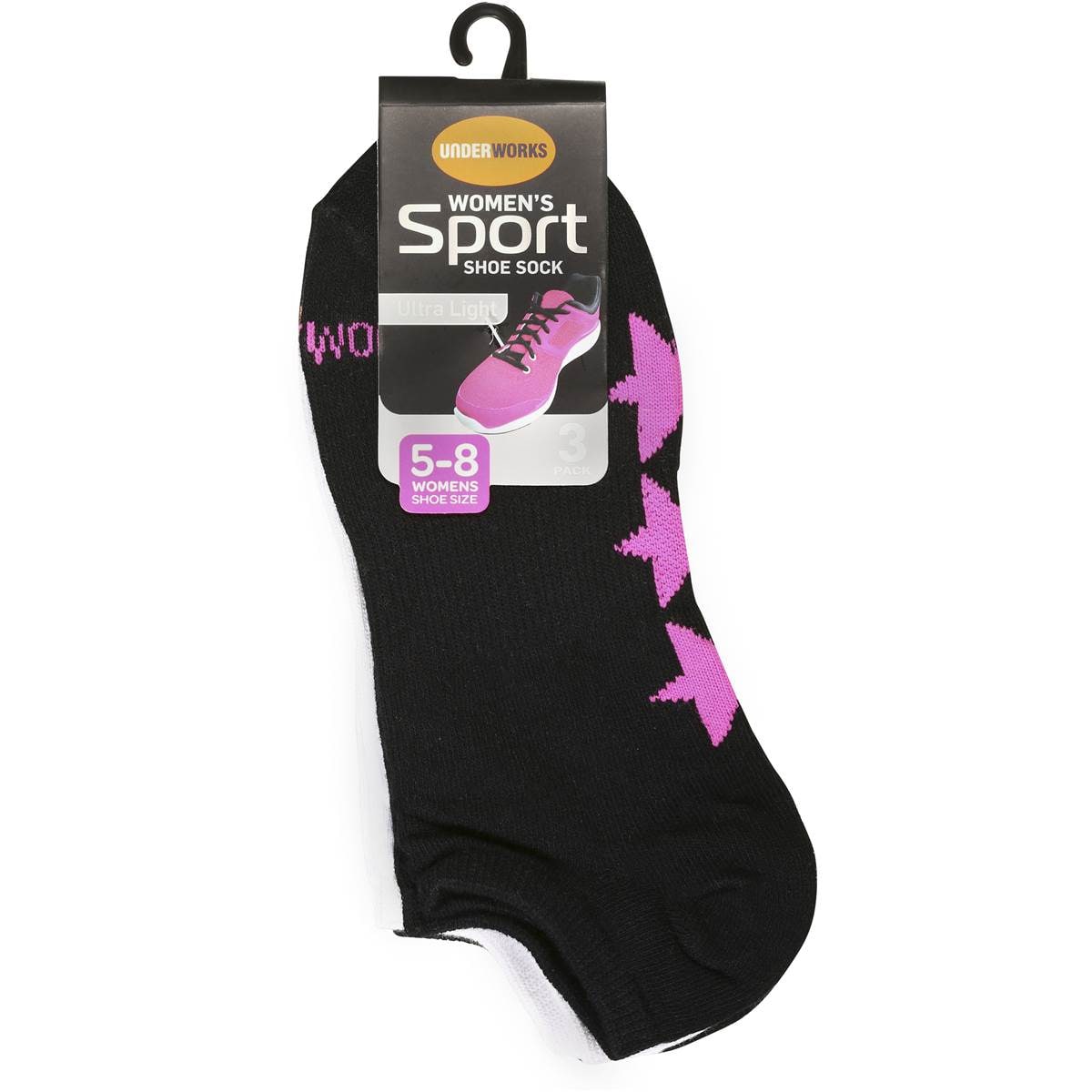 Underworks Women's Sport Socks Ultra Thin 58 3 Pack Woolworths
