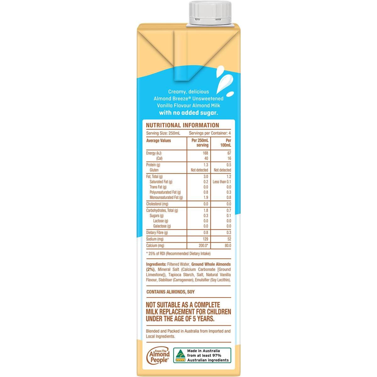 Blue Diamond Almond Breeze Unsweetened Vanilla Almond Milk 1l Woolworths