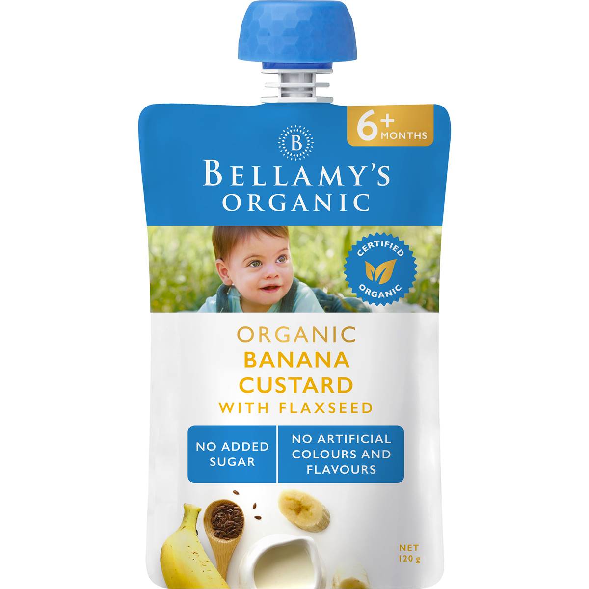 Bellamy's Organic Banana Custard With Flaxseed 6 Months 120g Woolworths