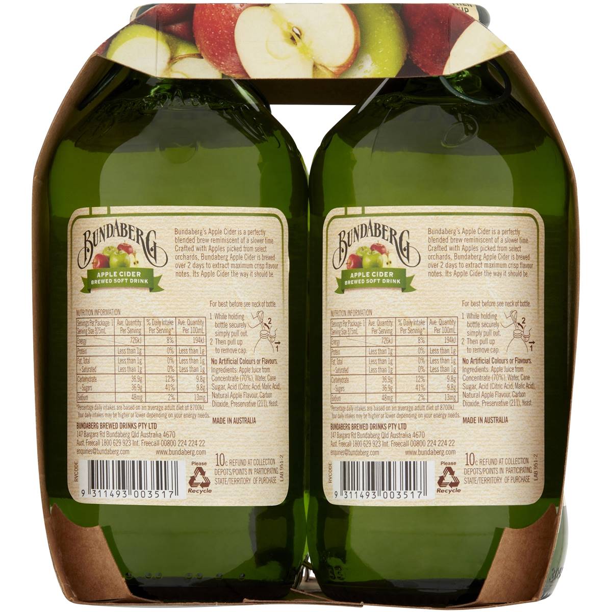 Bundaberg Apple Cider Brewed Soft Drink 4x375ml | Woolworths