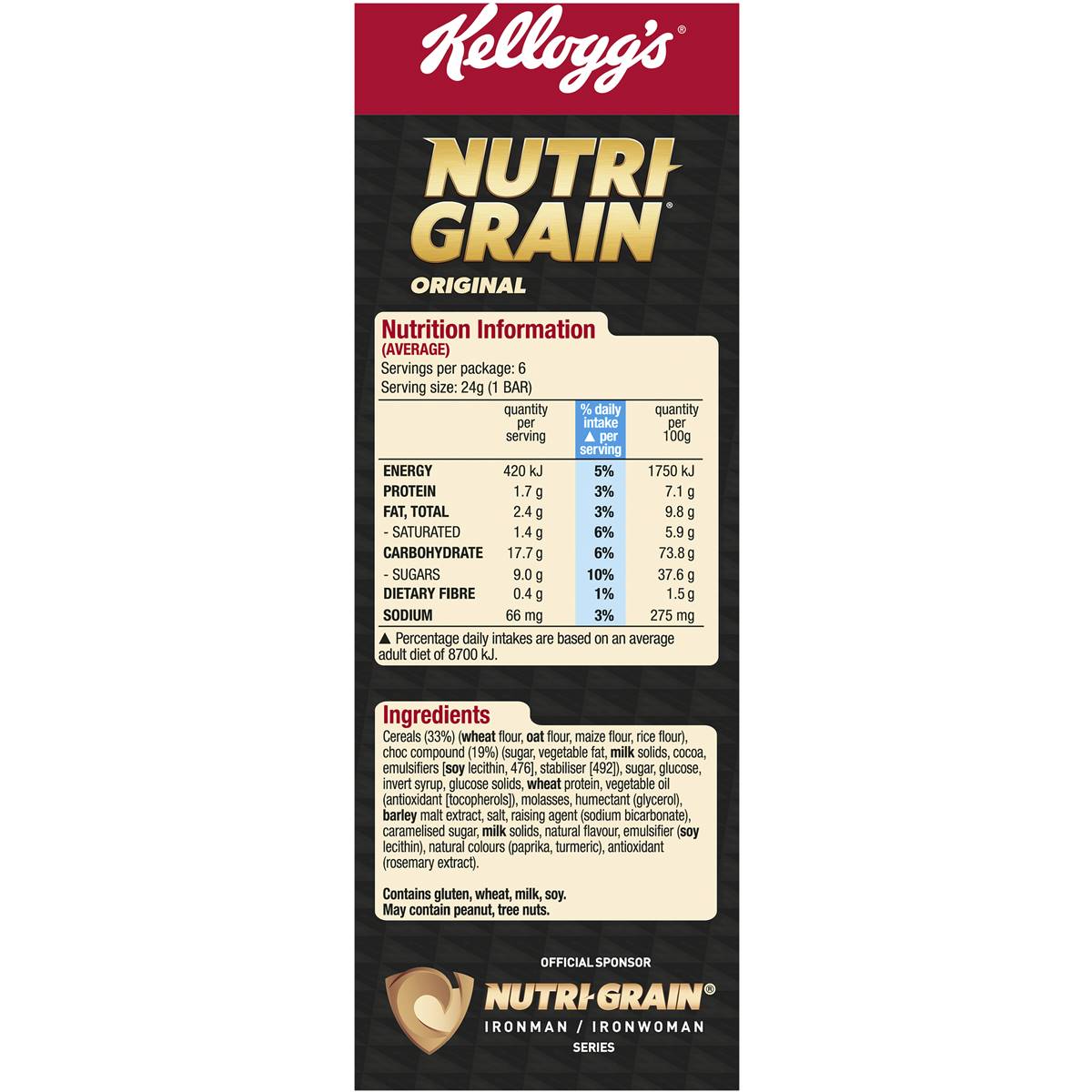 Kellogg's Nutrigrain Original Cereal Snack Bars 6 Pack Woolworths