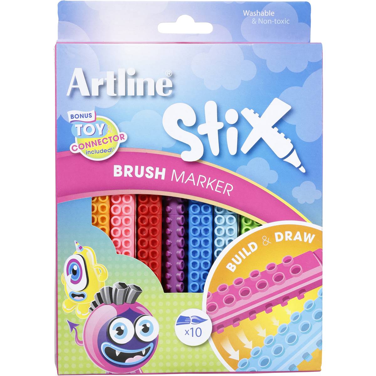 Artline Stix Brush Marker 10 Pack Woolworths