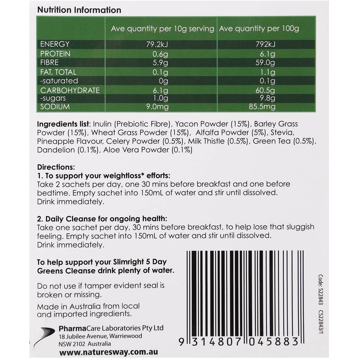 Nature's Way Slim Right 5 Day Cleanse 10g X 10 Pack Woolworths