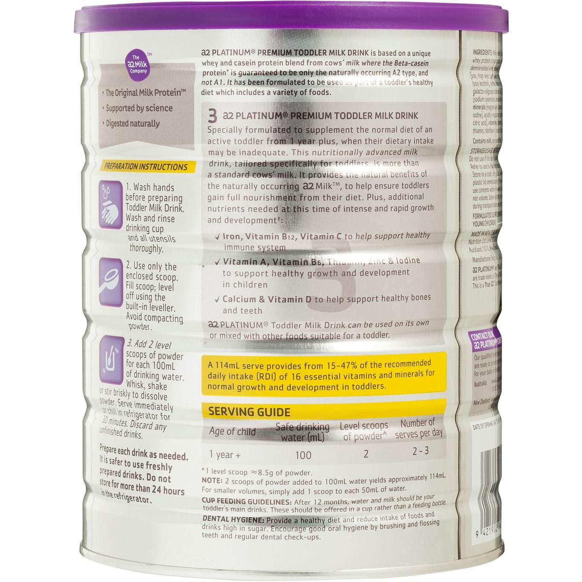 A2 Platinum Toddler Formula Stage 3 13yrs 900g Woolworths