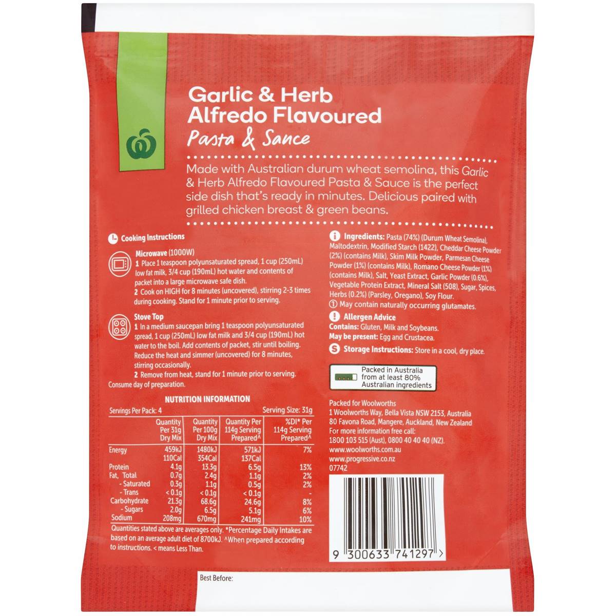 Woolworths Garlic & Herb Alfredo Pasta 125g Woolworths