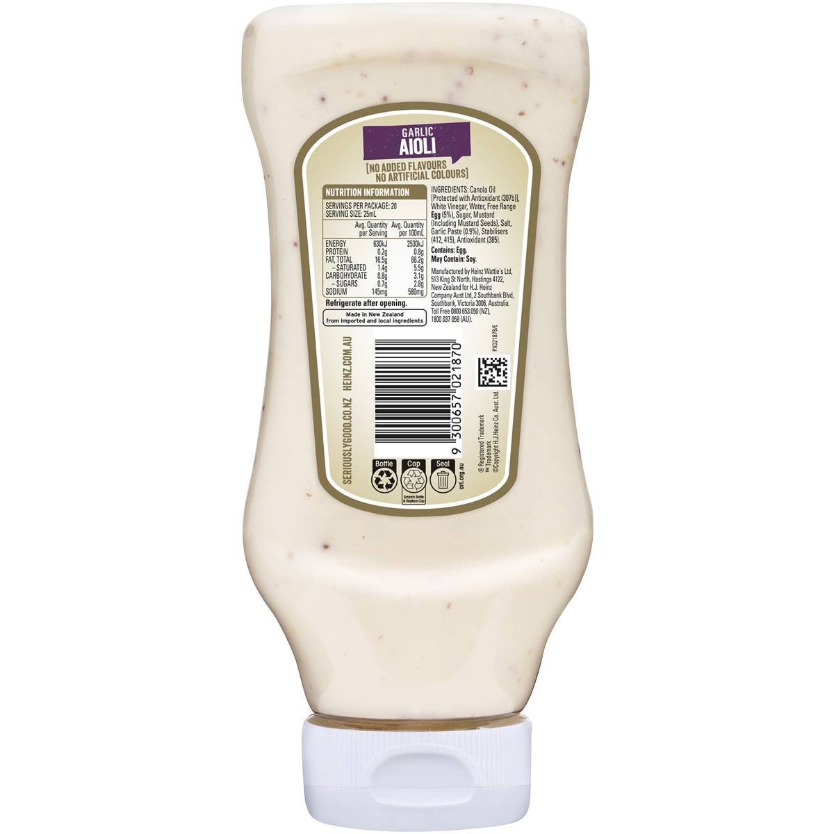 Heinz Seriously Good Mayonnaise Garlic Aioli Mayo 500ml Woolworths