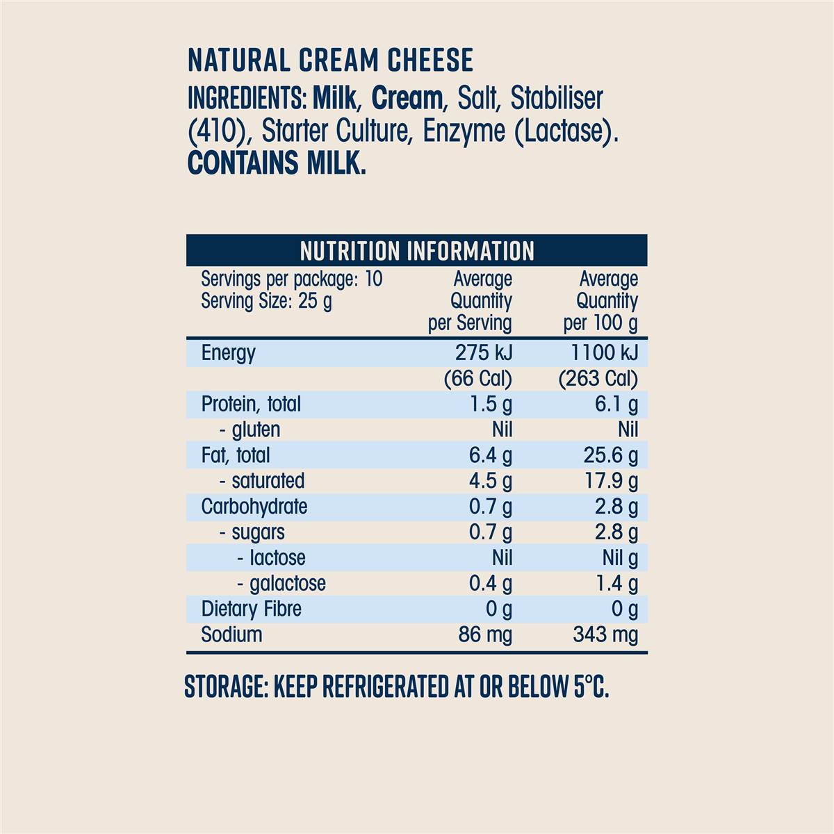 Liddells Lactose Free Cream Cheese 250g Woolworths