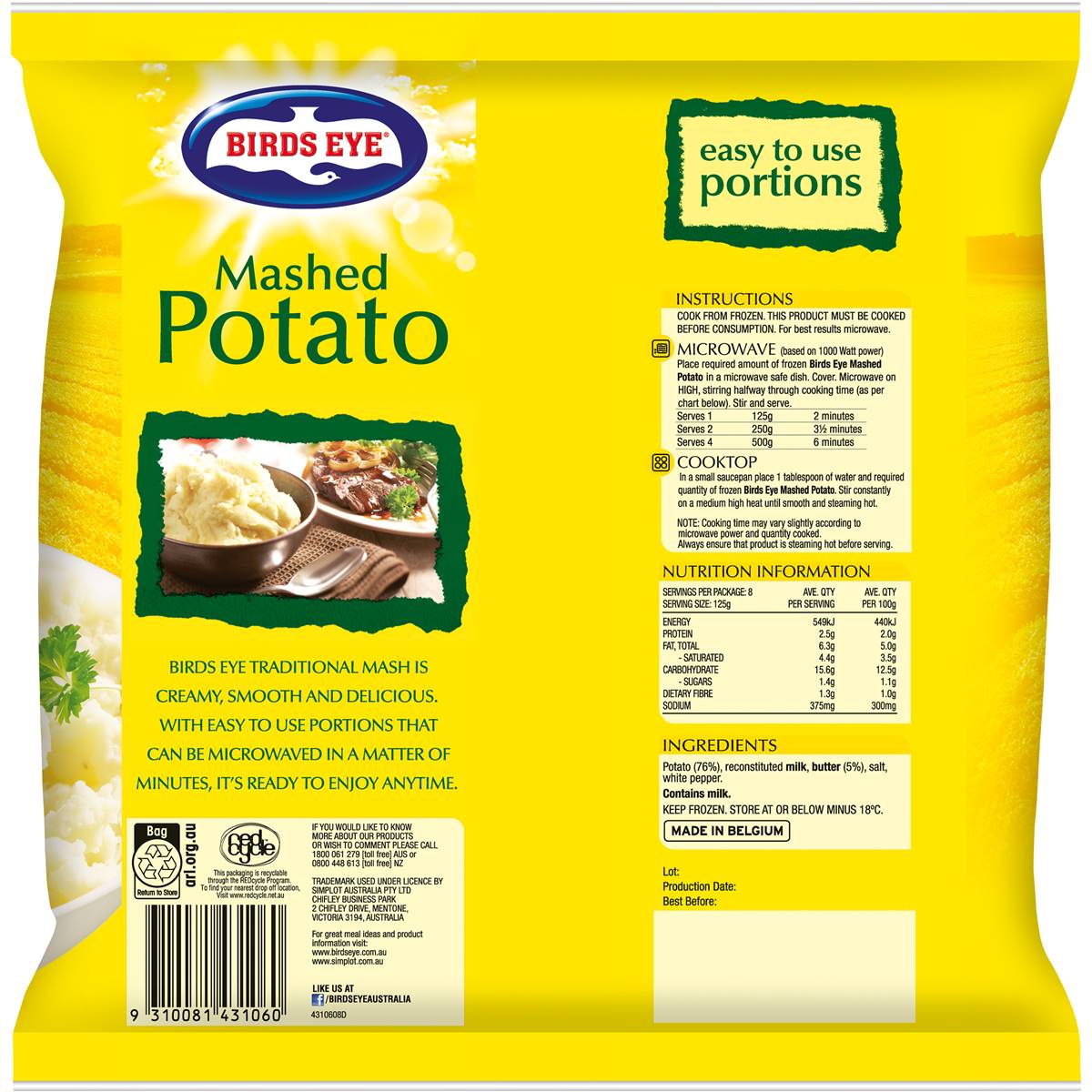 Birds Eye Mashed Potato 1kg Woolworths