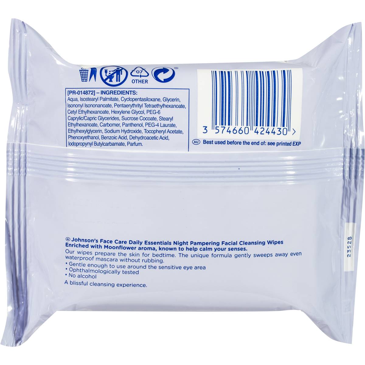 Johnson's Daily Essentials Night Pampering Facial Wipes 25 Pack