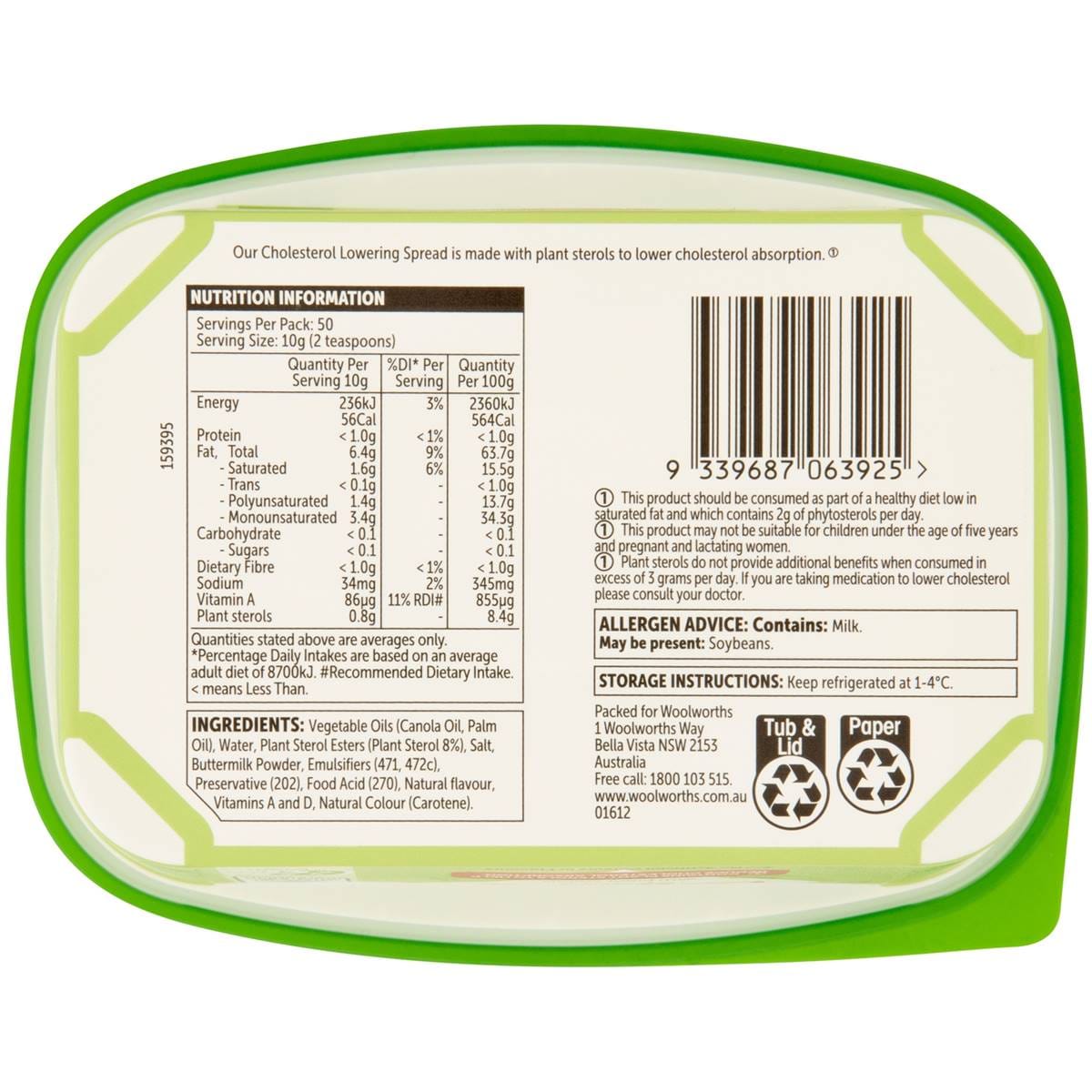 Woolworths Cholesterol Lowering Spread 500g Woolworths