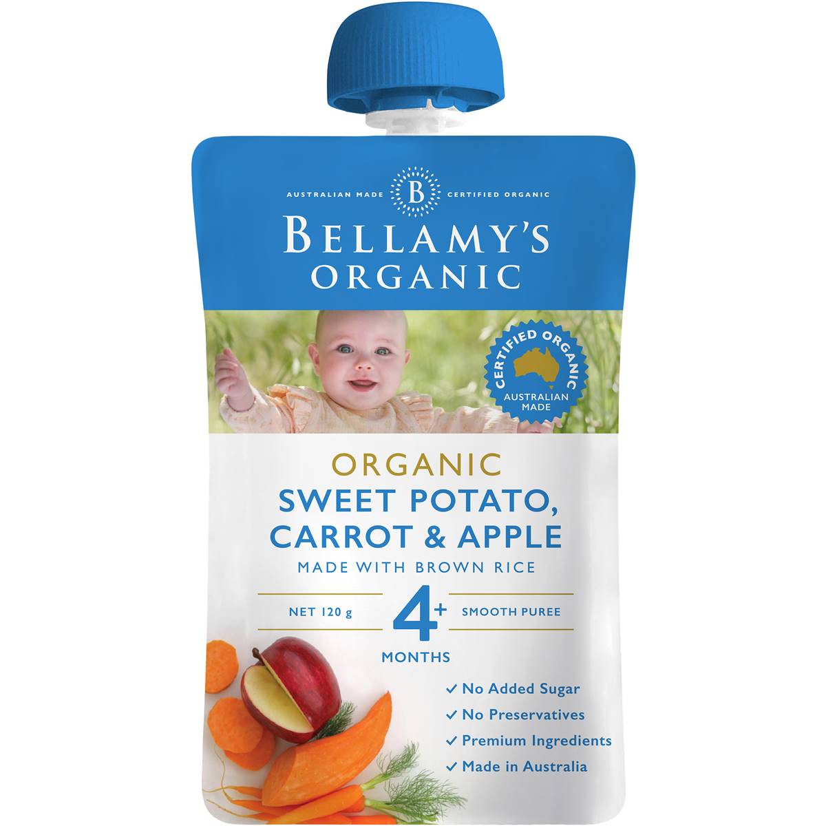 Bellamy's Organic Sweet Potato Carrot & Apple 4 Months 120g Woolworths