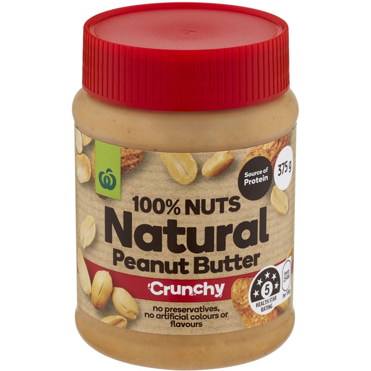 Woolworths Crunchy Peanut Butter Natural 375g Woolworths