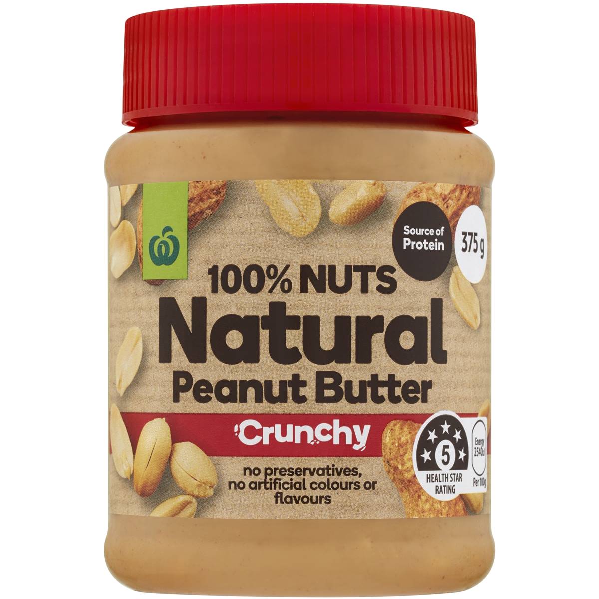 Woolworths Crunchy Peanut Butter Natural 375g | Woolworths