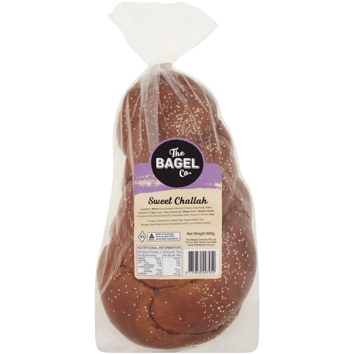 The Bagel Co. Sweet Challah 650g Woolworths