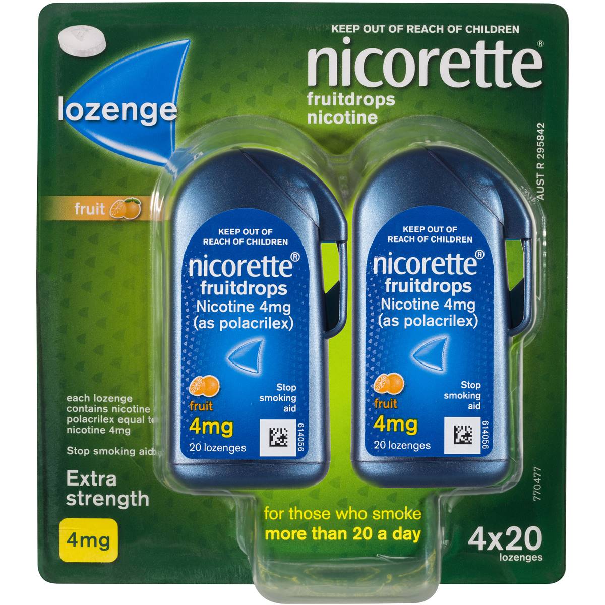 Nicorette Quit Smoking Extra Strength Nicotine Lozenge Fruitdrops 4 X