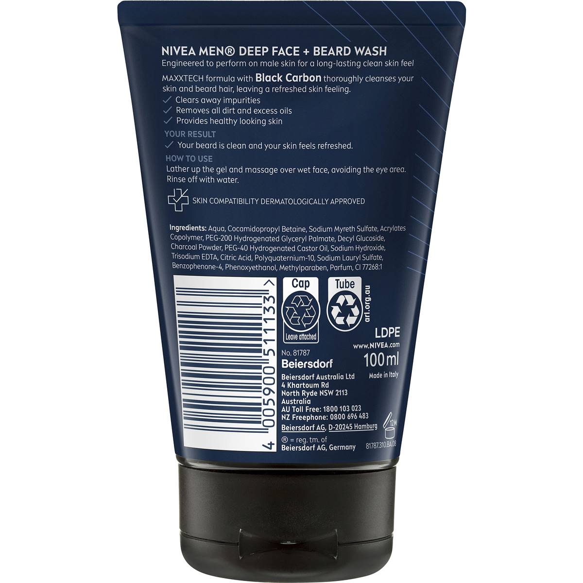Nivea Men Deep Face Wash & Beard Wash 100ml Woolworths
