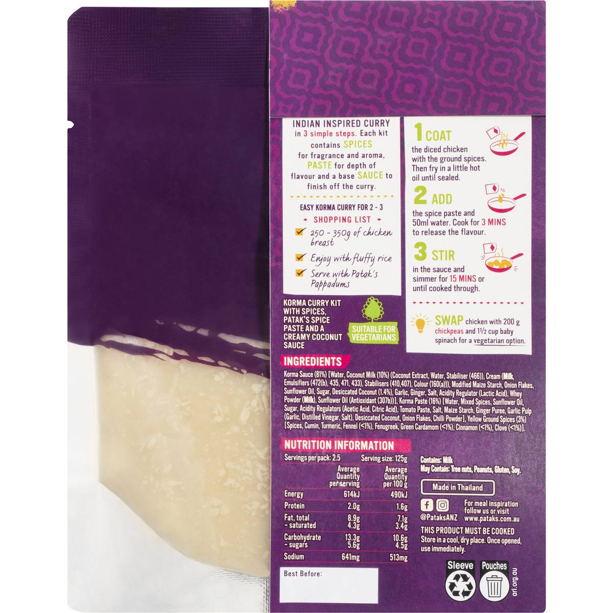 Patak's Korma Curry Kit 315g | Woolworths