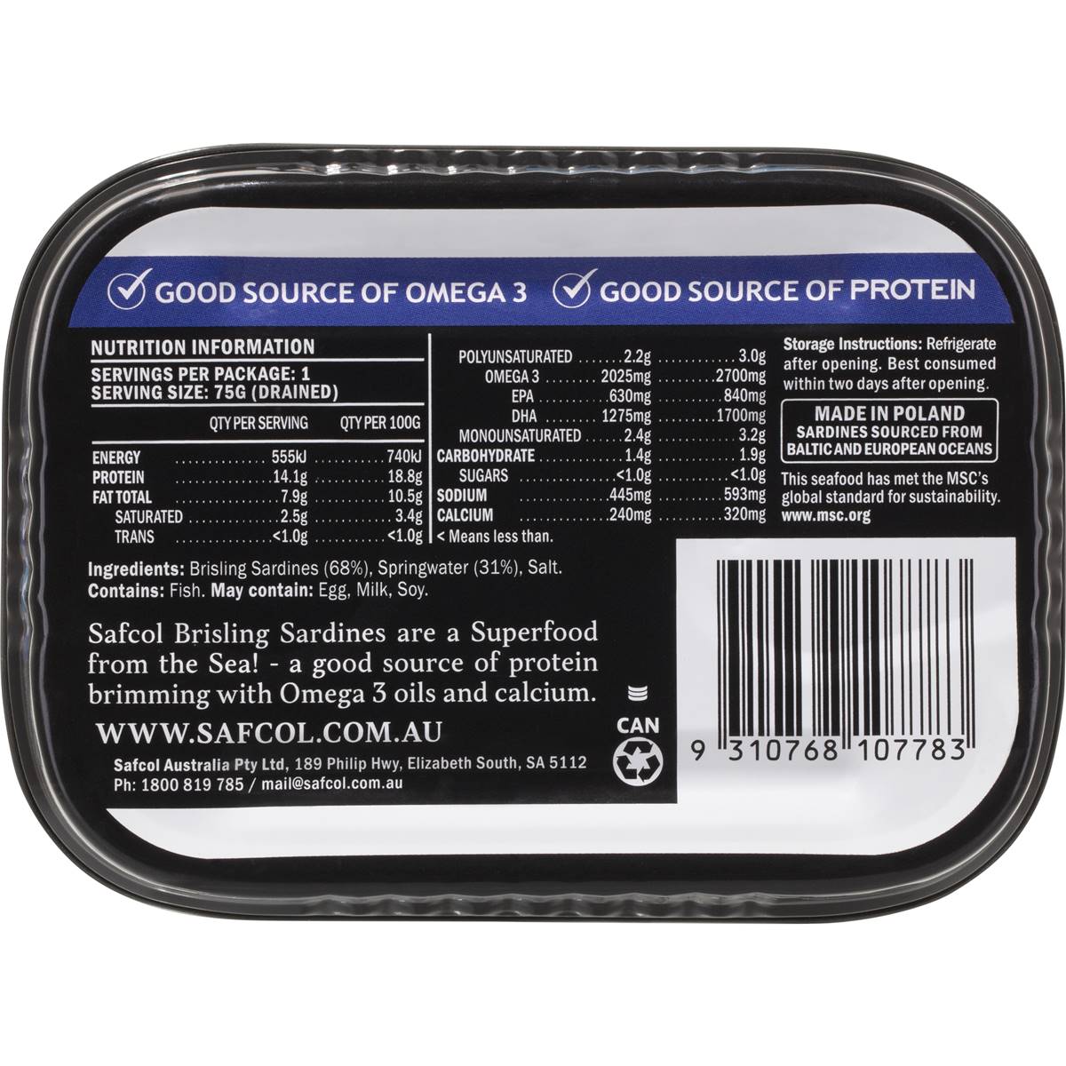 Safcol Sardines In Springwater 110g Woolworths