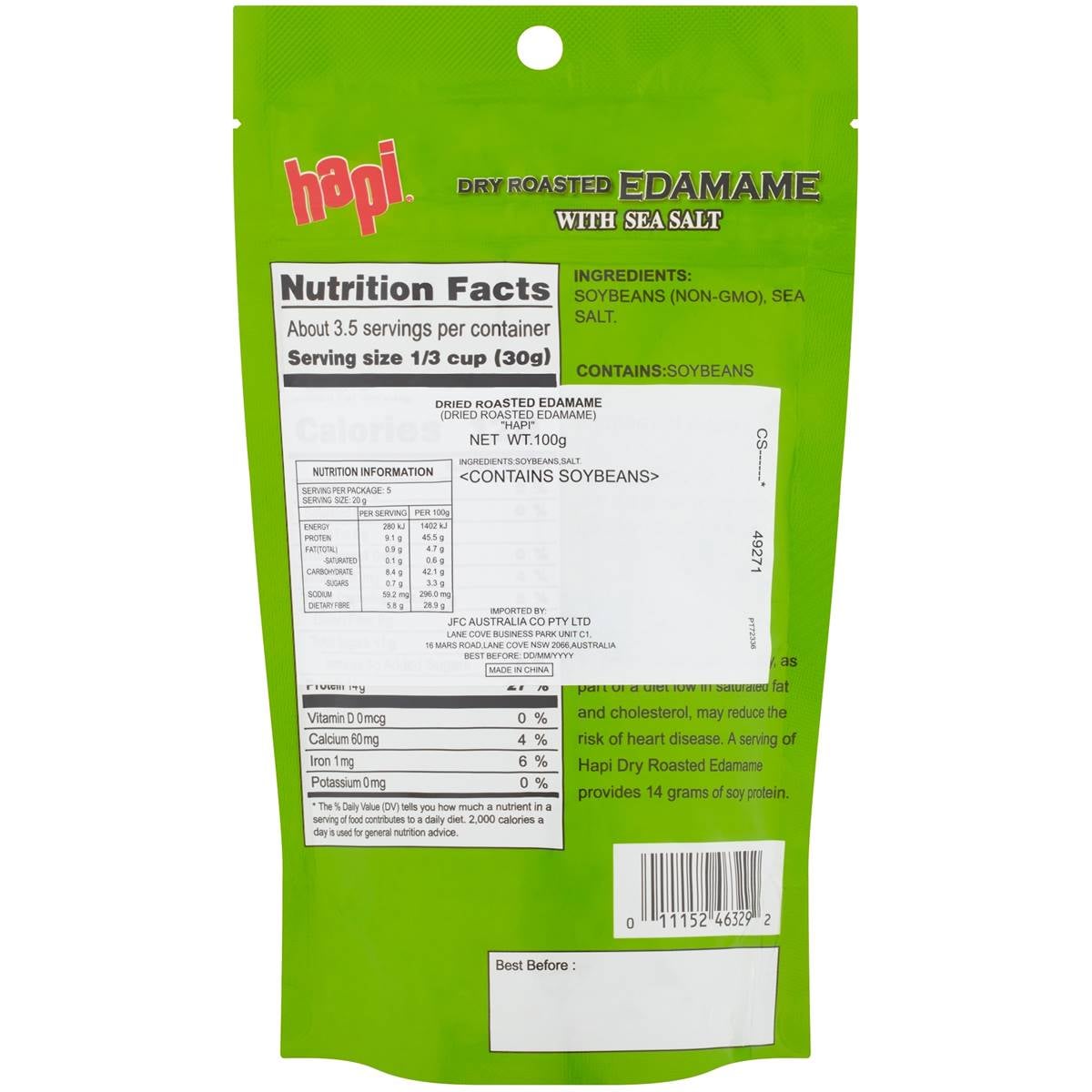 Hapi Dry Roasted Edamame 100g Woolworths