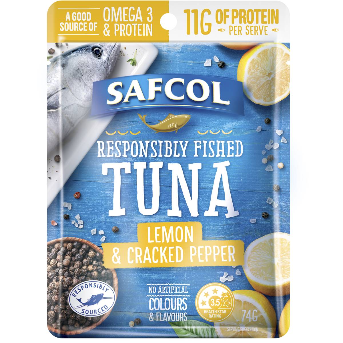 Safcol Tuna Lemon & Cracked Pepper 74g Woolworths
