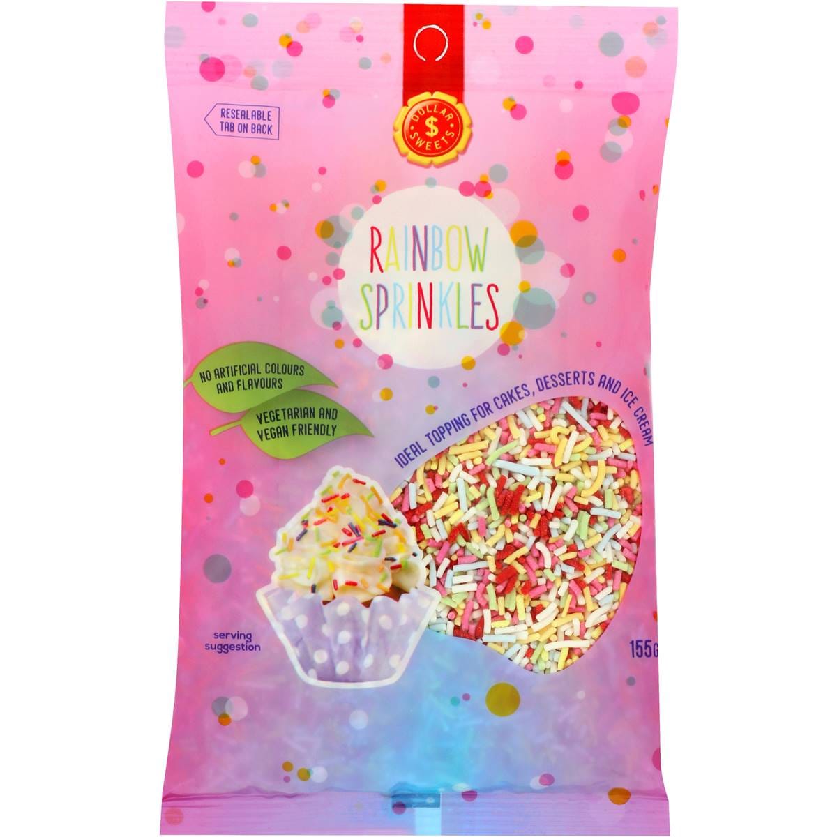 Dollar Sweets Vegetarian Rainbow Sprinkles 155g Woolworths