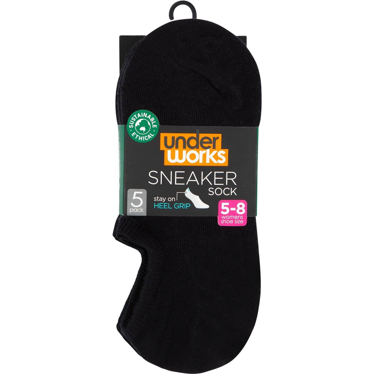 Underworks Ladies Sneaker Sock Black Size 5 8 5 Pack Woolworths