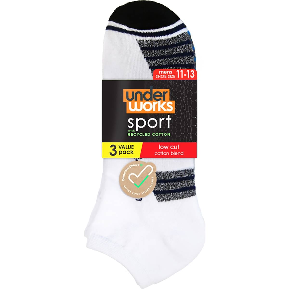 Underworks Men Sport Low Cut Socks Sizes 1113 Assorted 3 Pack Woolworths