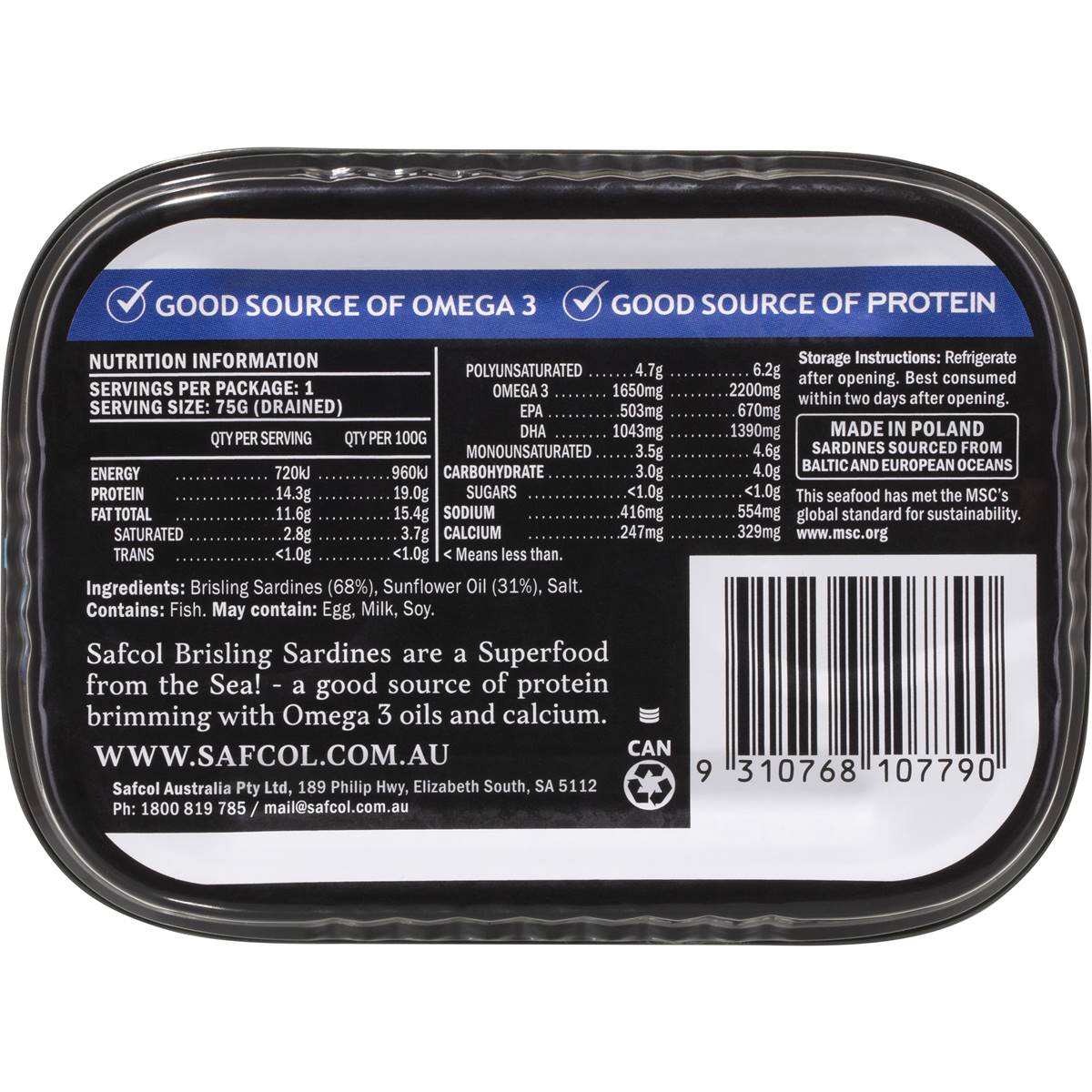Safcol Sardines In Oil 110g Woolworths